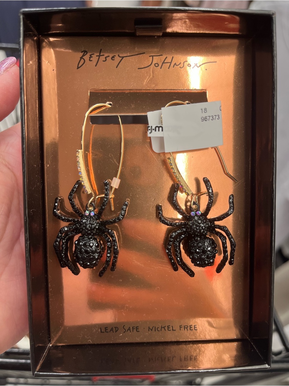 Betsey Johnson Halloween Black and Gold Spider Hoop Earrings